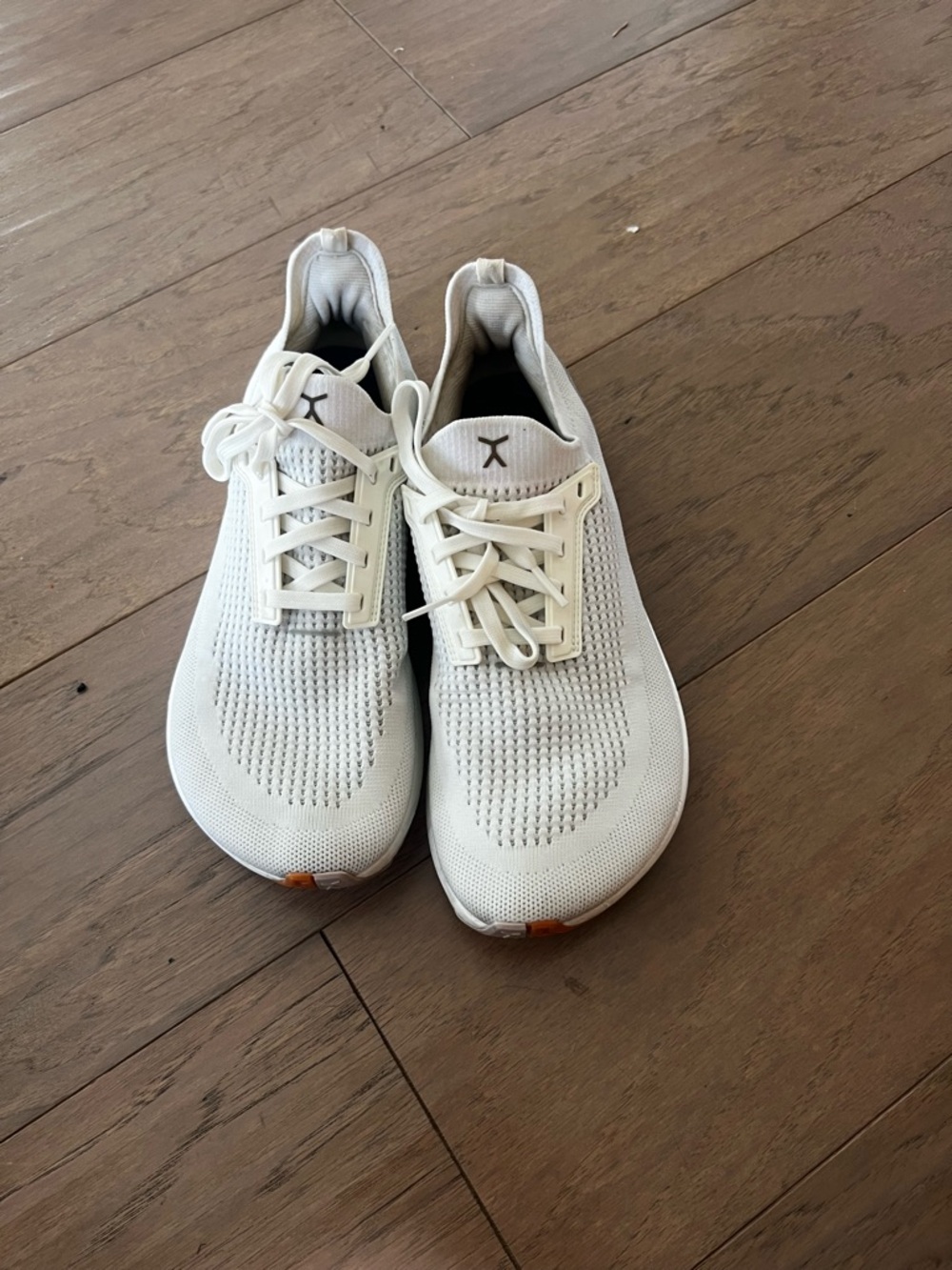 Lux White Knit Women's Athletic Sneakers with Small Tan Accents
